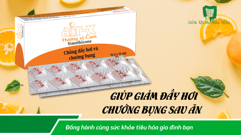 AIR-X TAB. HƯƠNG VỊ CAM (Viên nén) Giúp giảm đầy hơi và chướng bụng sau khi ăn