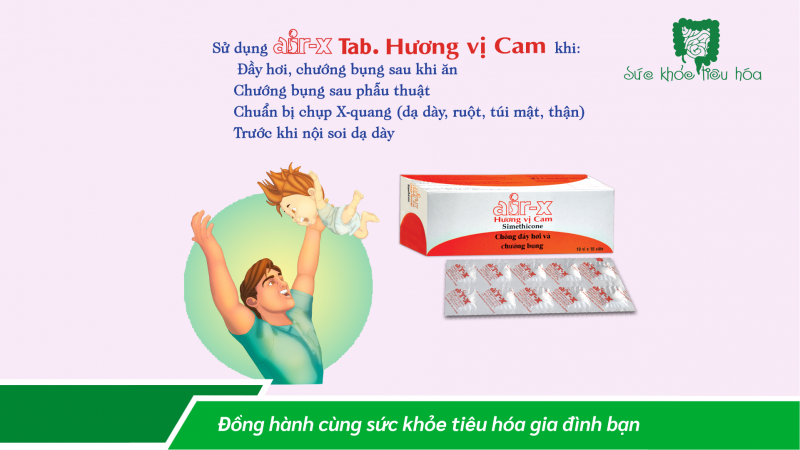 AIR-X TAB. HƯƠNG VỊ CAM (Viên nén) Giúp giảm đầy hơi và chướng bụng sau khi ăn