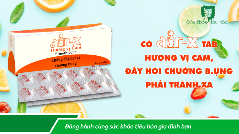 AIR-X TAB. HƯƠNG VỊ CAM (Viên nén) Giúp giảm đầy hơi và chướng bụng sau khi ăn