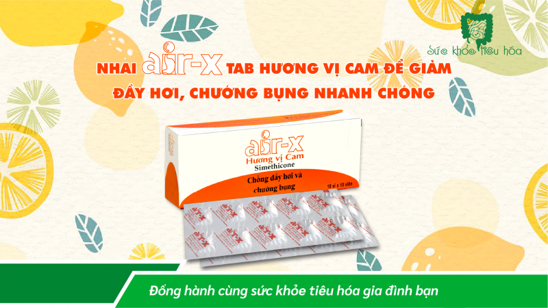AIR-X TAB. HƯƠNG VỊ CAM (Viên nén) Giúp giảm đầy hơi và chướng bụng sau khi ăn